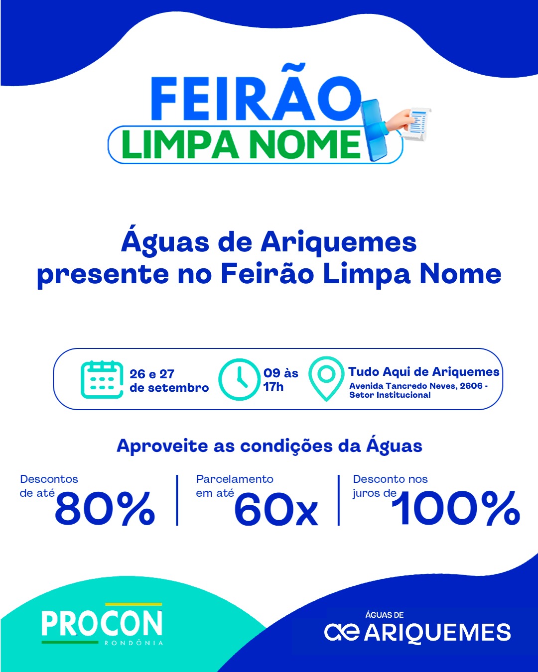 Águas de Ariquemes estará presente no Feirão Limpa Nome